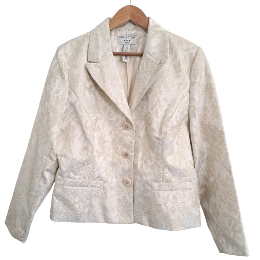 Covington Cream‎ & Gold Embossed Blazer - Size 14 Petite NWT